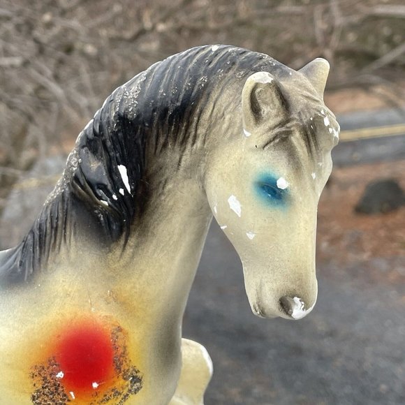 Vintage Early 20th C. Carnival Chalkware Prize Horse Glitter Painted Sculpture - Picture 3 of 16